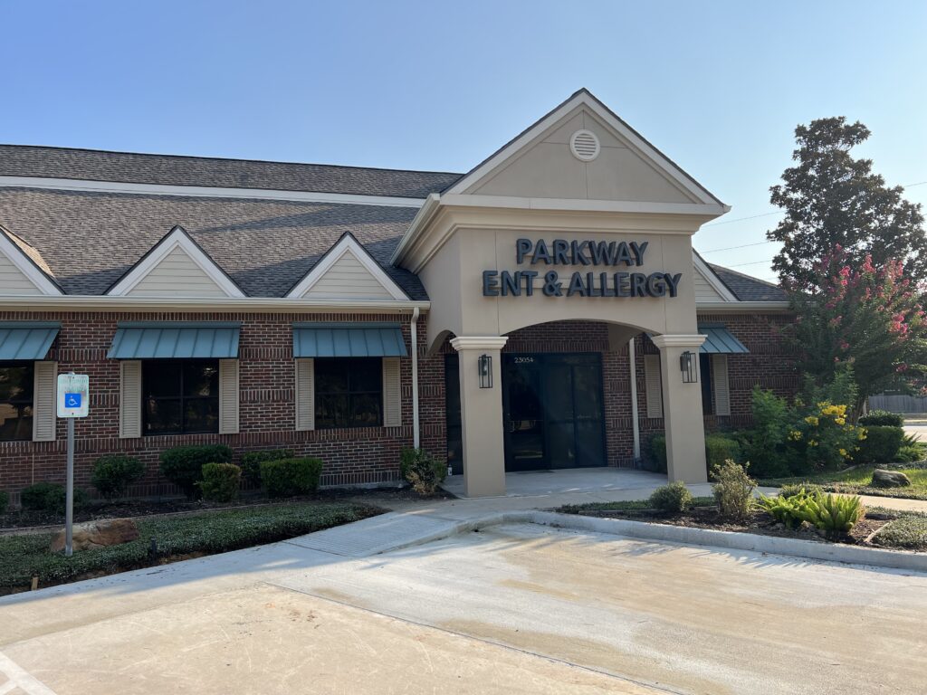 Front entrance of the Parkway ENT and Allergy building on Westheimer Parkway in Katy, TX